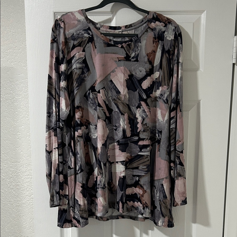 LOGO by Lori Goldstein Artistic Brushstroke Long Sleeve Top